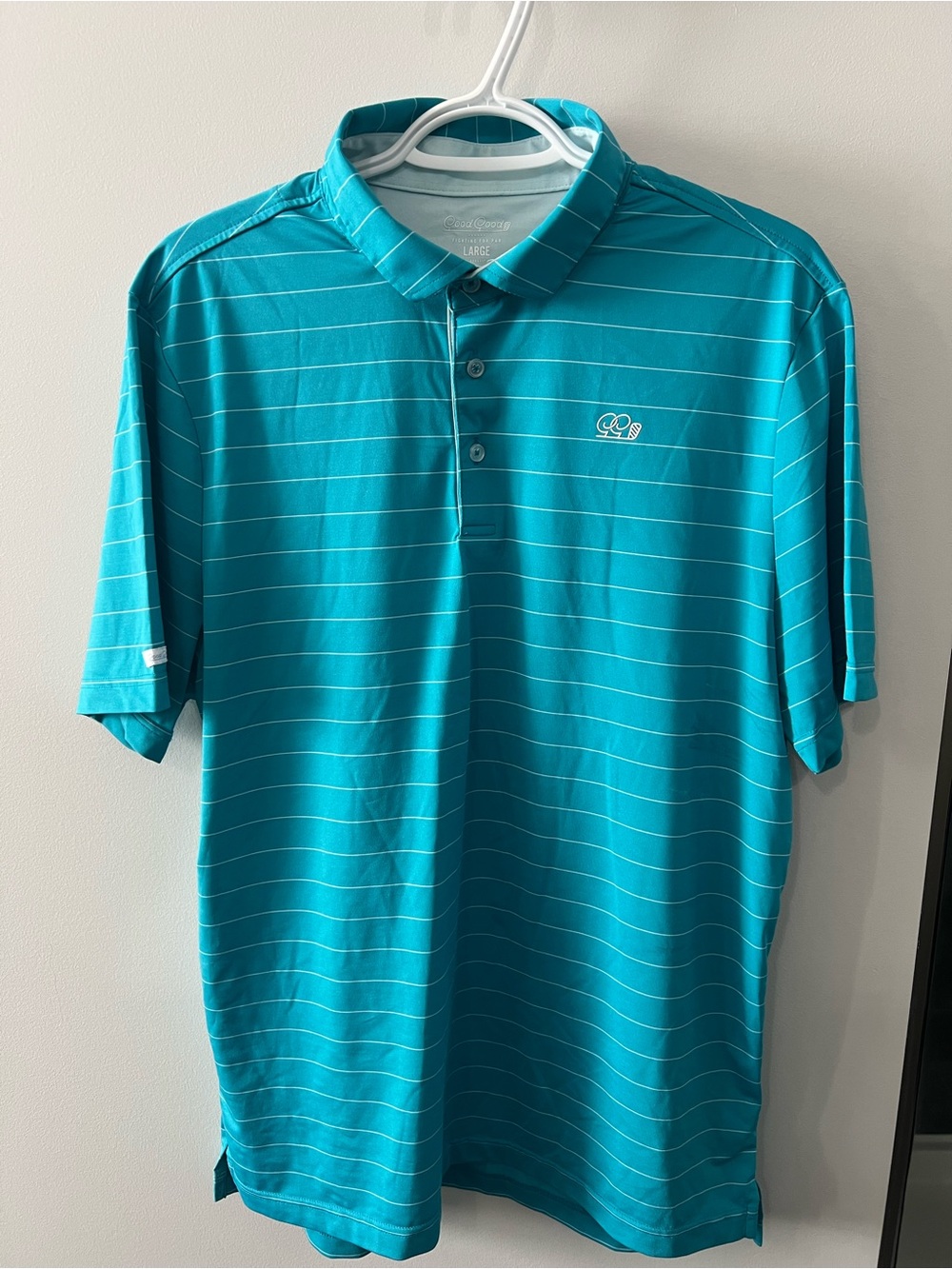 Men's Teal Striped Golf Polo with Subtle Logo - Large